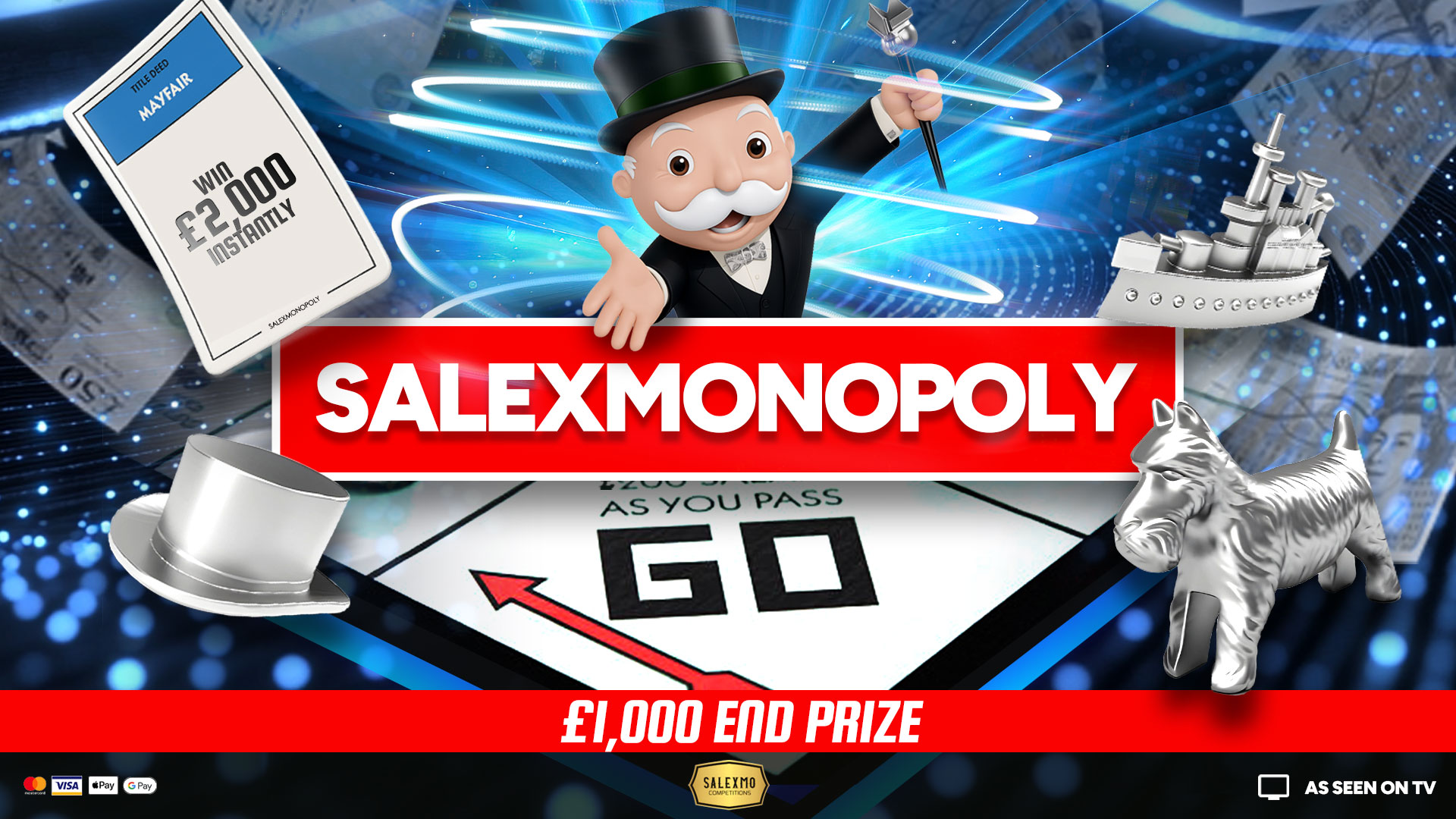 SALEXMONOPOLY £1000 END PRIZE PLUS CASH INSTANT WINS 1/9/25