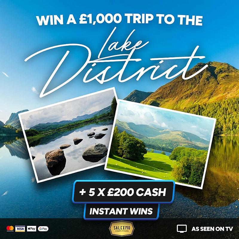 £1000 LAKE DISTRICT BREAK PLUS CASH INSTANT WINS 8/9/25
