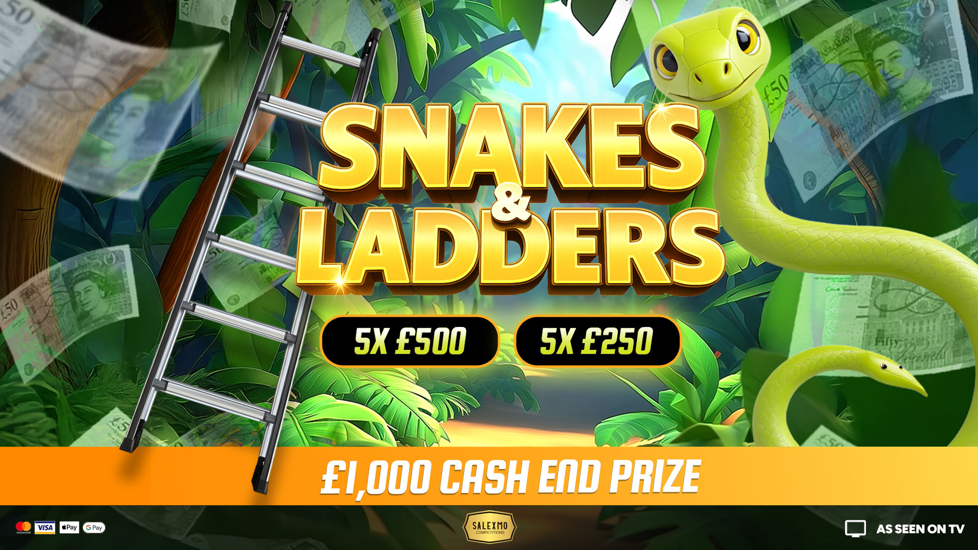 SNAKES AND LADDERS £1000 MAIN PRIZE PLUS CASH INSTANT WINS 22/9/25