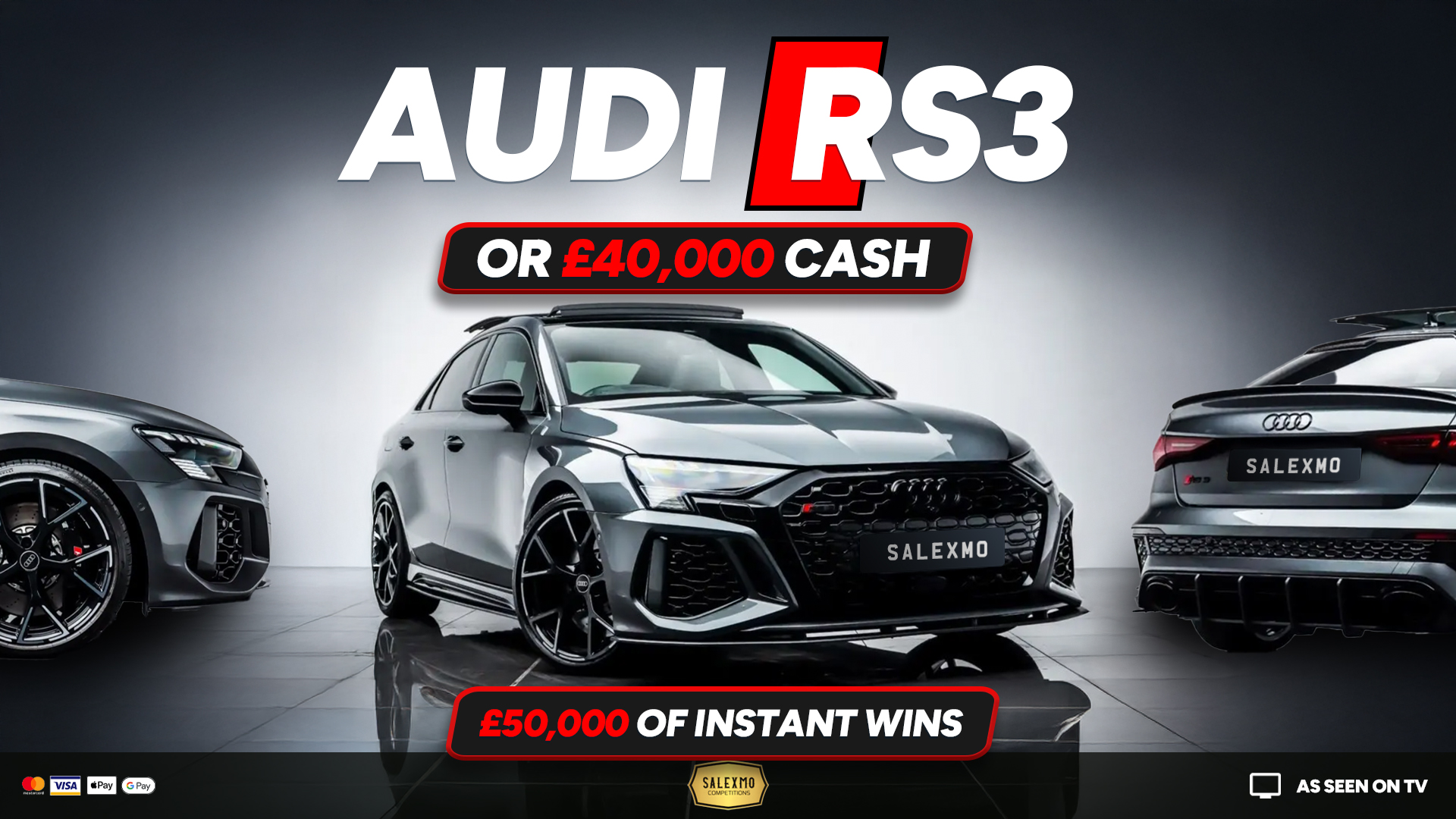 2023 AUDI RS3 VORSPRUNG 0R £40,000 CASH ALT PLUS CASH INSTANT WINS 2/10/25