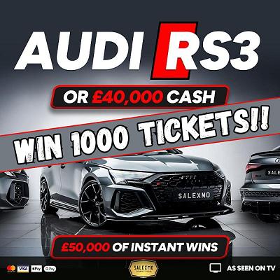 1000 TICKETS INTO THE 2023 AUDI RS3 VORSPRUNG 0R £40,000 CASH ALT COMP 28/9/25