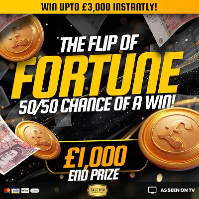 50/50 CHANCE TO WIN A PRIZE WITH £1000 CASH END PRIZE 8/12/25