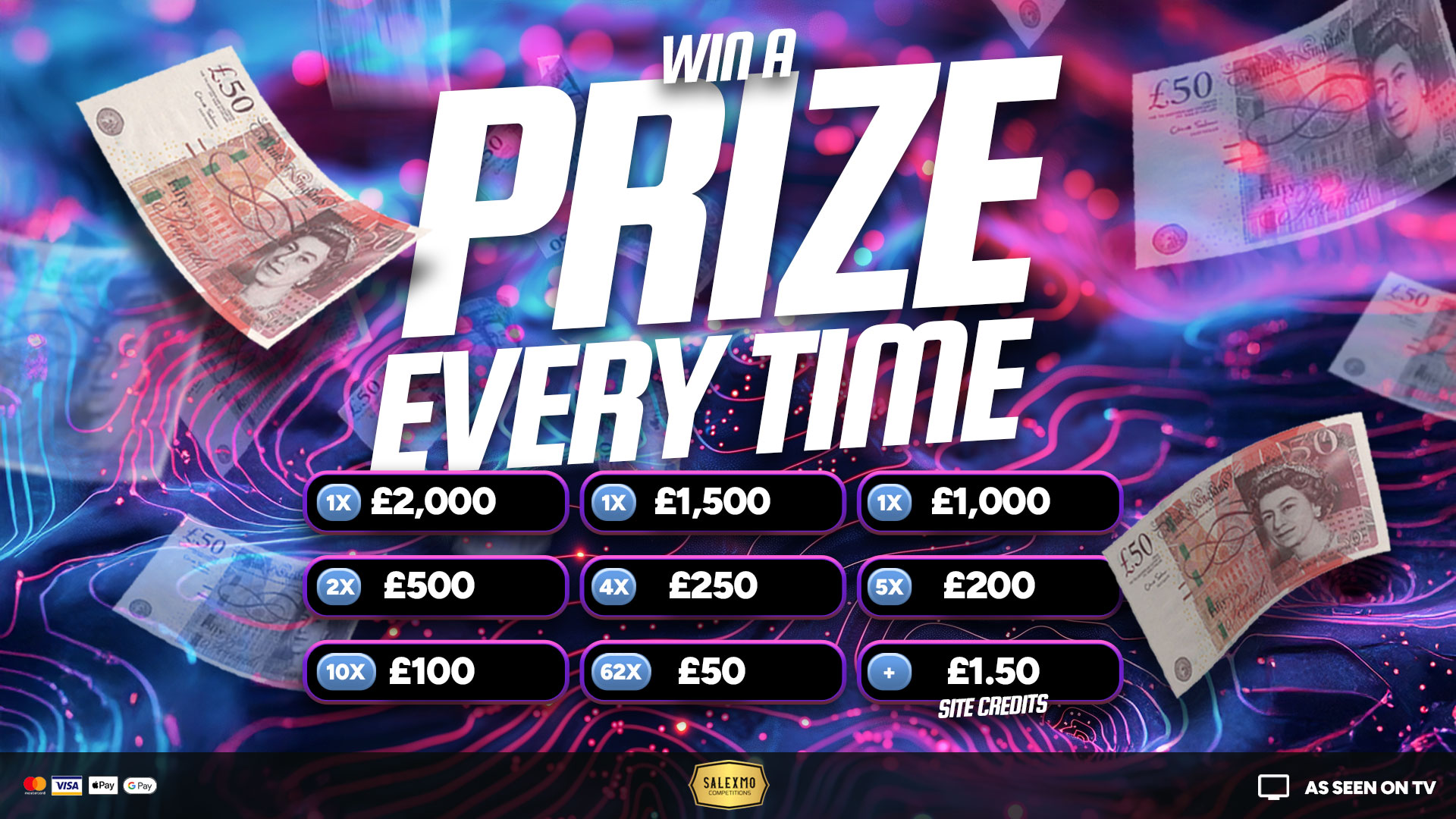 EVERY TICKET'S A WINNER WITH SALEXMO'S PRIZE EVERYTIME, £1000 END PRIZE 5/1/26