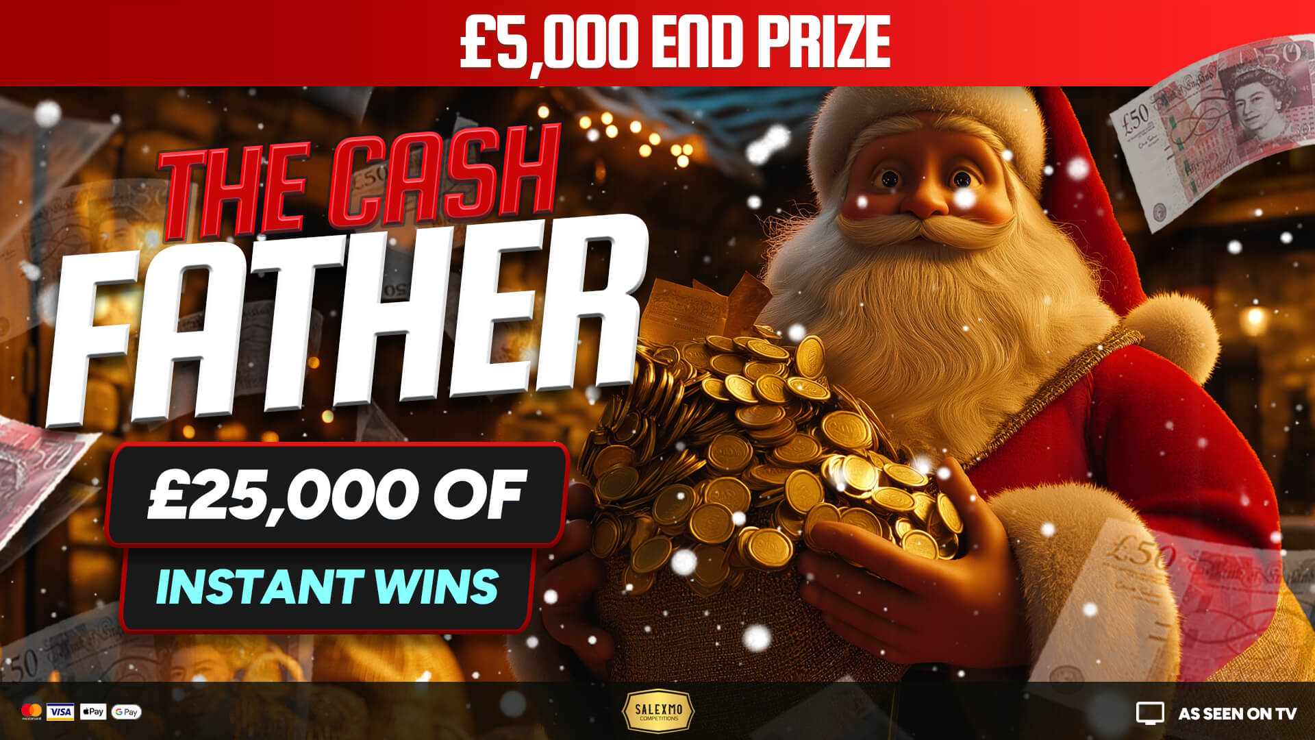 £5000 CASH END PRIZE WITH £25,000 WORTH OF CASH ONLY INSTANT WINS 29/12/25