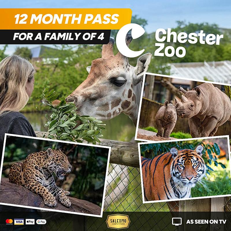 FAMILY ANNUAL MEMBERSHIP FOR 4 PEOPLE TO CHESTER ZOO PLUS INSTANT WINS