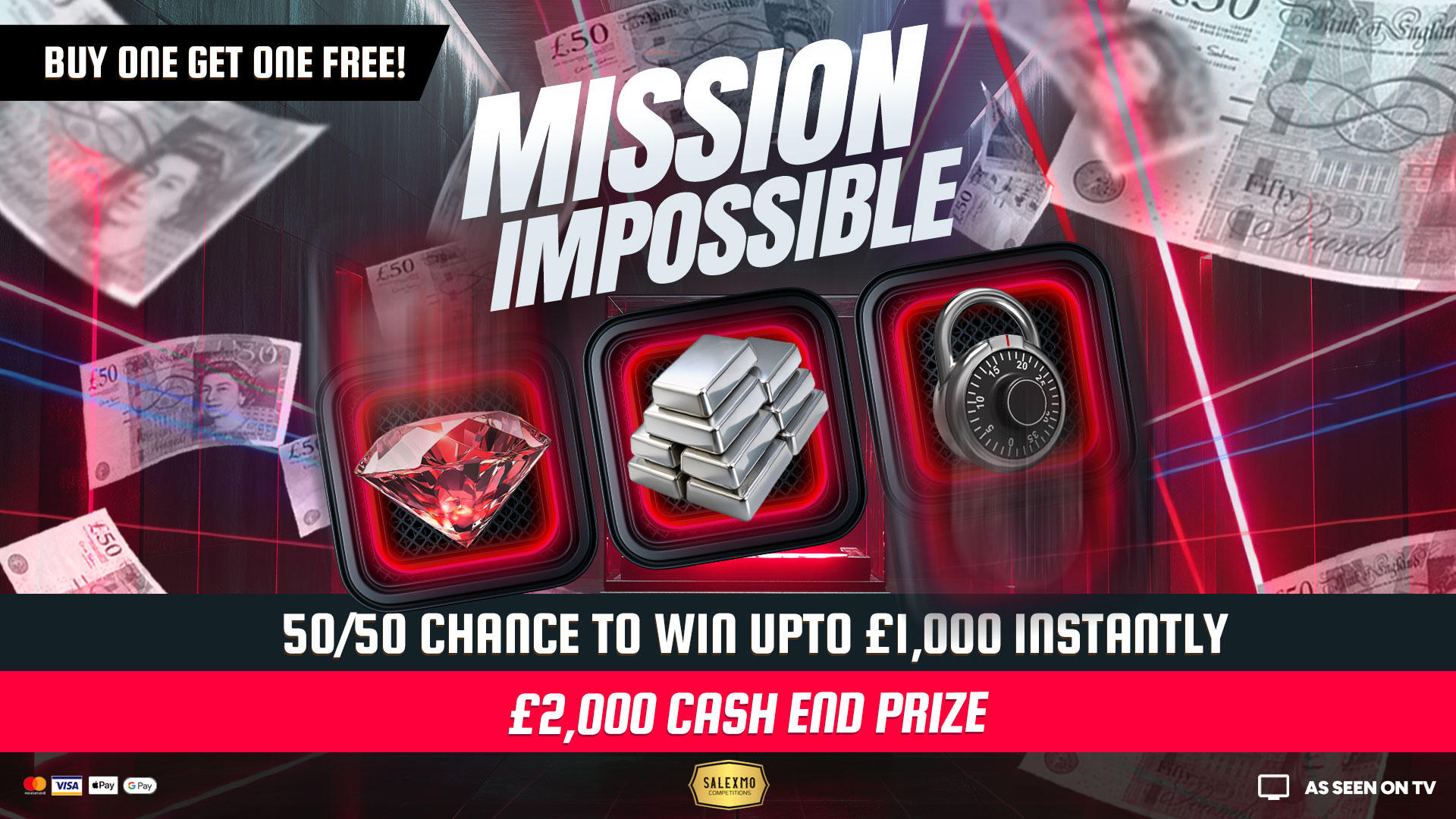 50/50 CHANCE OF A WIN , PLUS £2000 CASH END PRIZE 19/3/26 