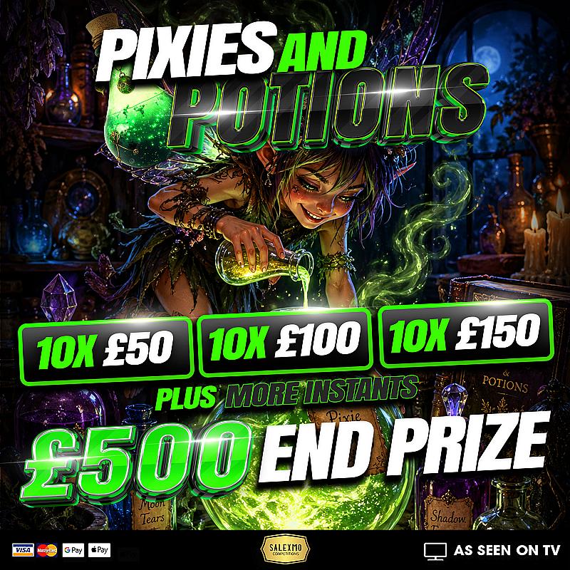 PIXIES & POTIONS HIDEN CASH INSTANT WINS WITH A £500 CASH END PRIZE 19/6/26