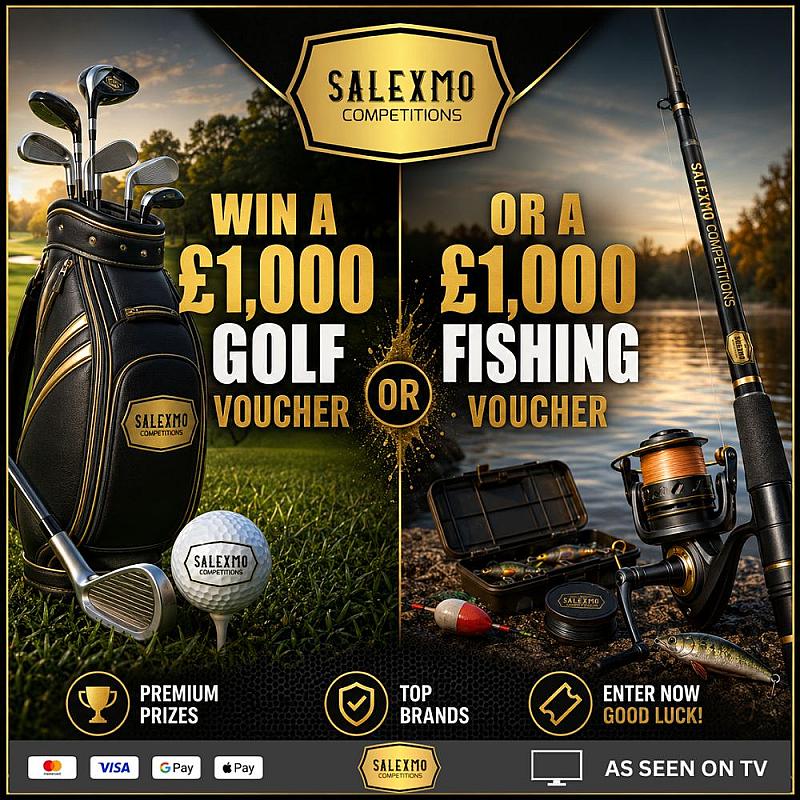 £1000 GOLF OR FISHING VOUCHER PLUS INSTANT CASH WINS 6/7/26
