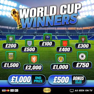 WORLD CUP WINNERS, WIN BIG INSTANTLY,  £500 BONUS FOR WINNING TEAM , £1000 END PRIZE 19/7/26