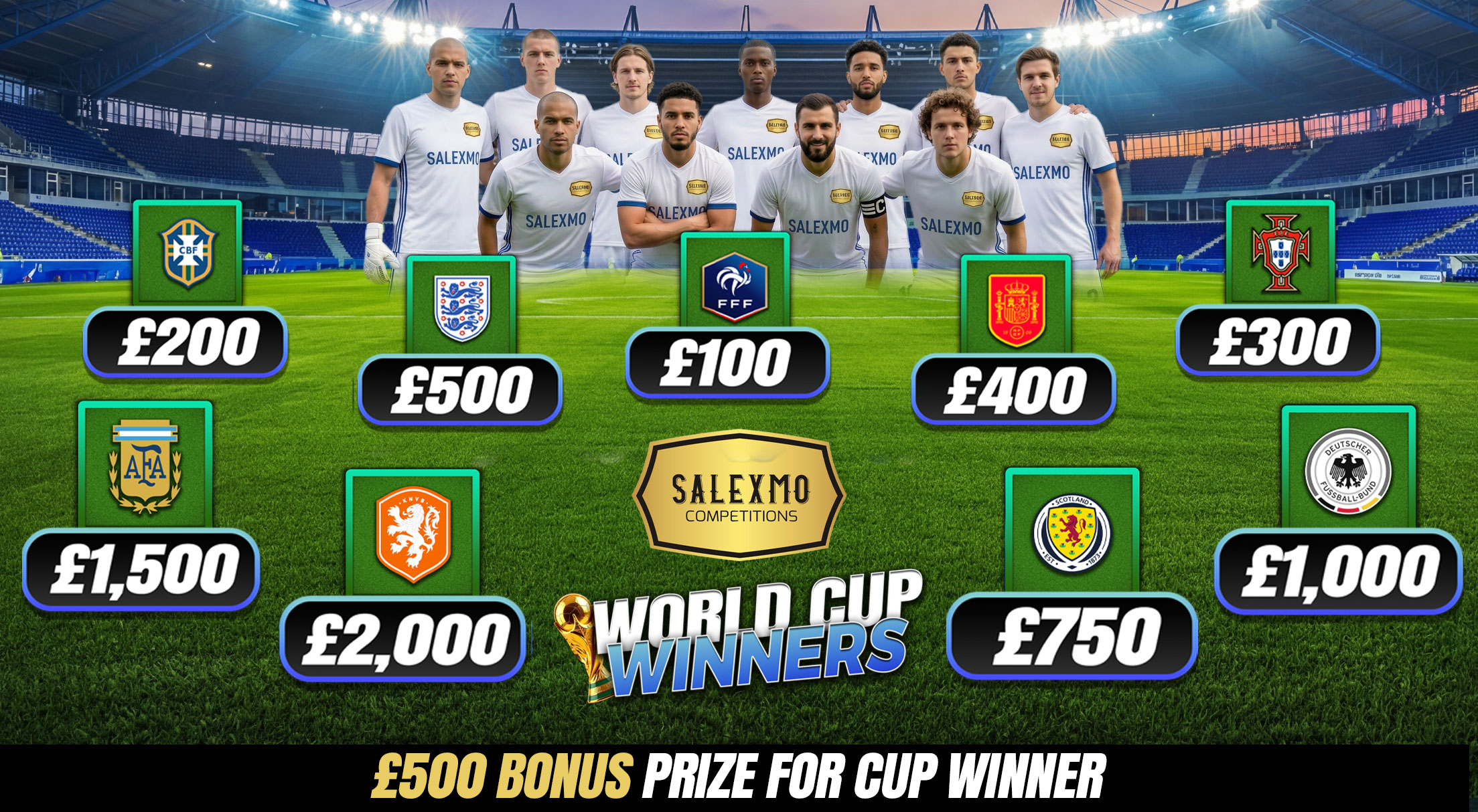 WORLD CUP WINNERS, WIN BIG INSTANTLY,  £500 BONUS FOR WINNING TEAM , £1000 END PRIZE 19/7/26