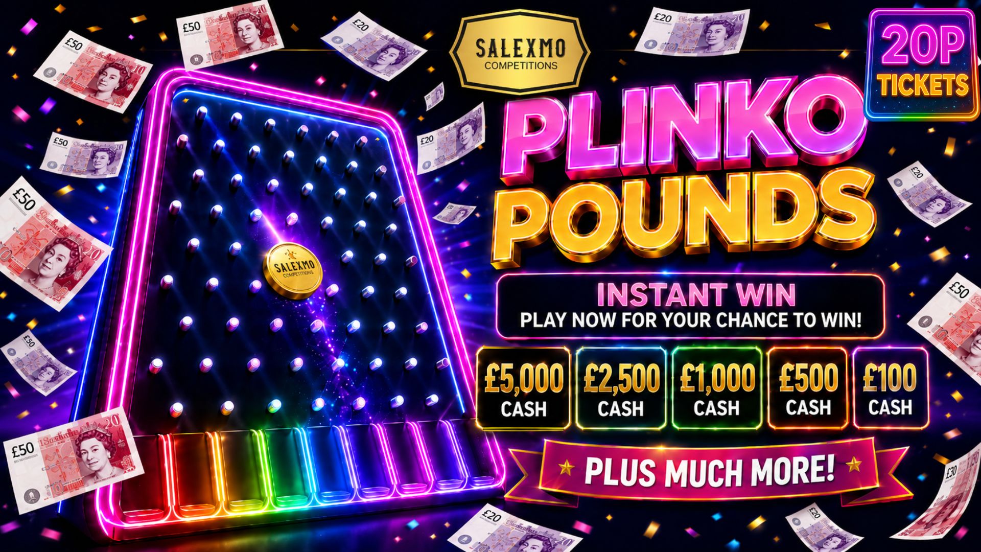 BRAND NEW PLINKO POUNDS, £2000 CASH END PRIZE 3/8/26