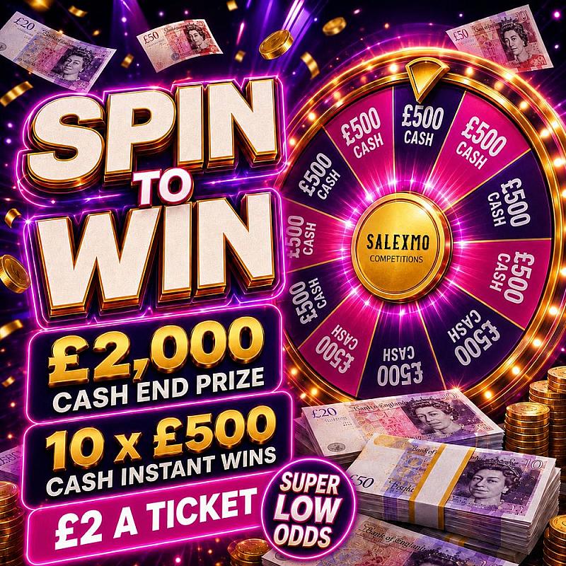 SUPPER LOW ODDS £2000 CASH END PRIZE WITH 10 X £500 CASH INSTANT WINS 21/9/26