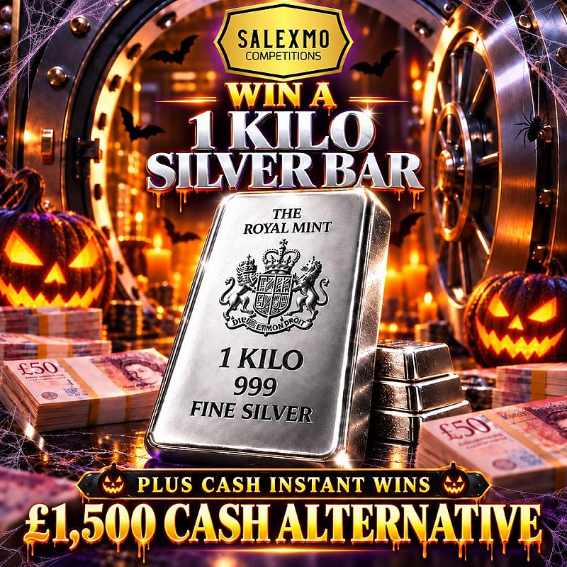 1 KILO SILVER BAR OR £1500 CASH ALTERNATIVE, PLUS CASH INSTANT WINS 20/10/26