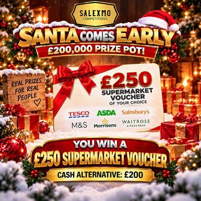 🎅 £250 SUPERMARKET SHOPPING VOUCHER OF YOUR CHOICE OR £200 CASH ALTERNATIVE 🎄